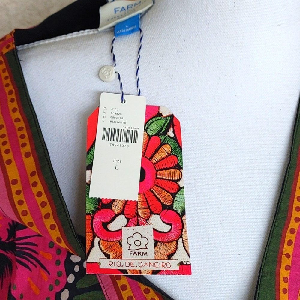 Farm x Anthropologie V-Neck Puff-Sleeve Mini Dress. NEVER WORN -NEW! Size L - Picture 7 of 7